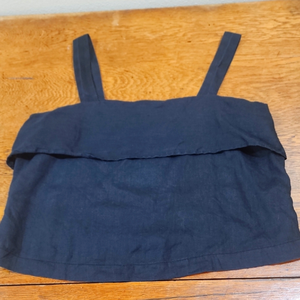 Banana Republic 100% Linen Square Neck Mia Black Tank Top Size Medium